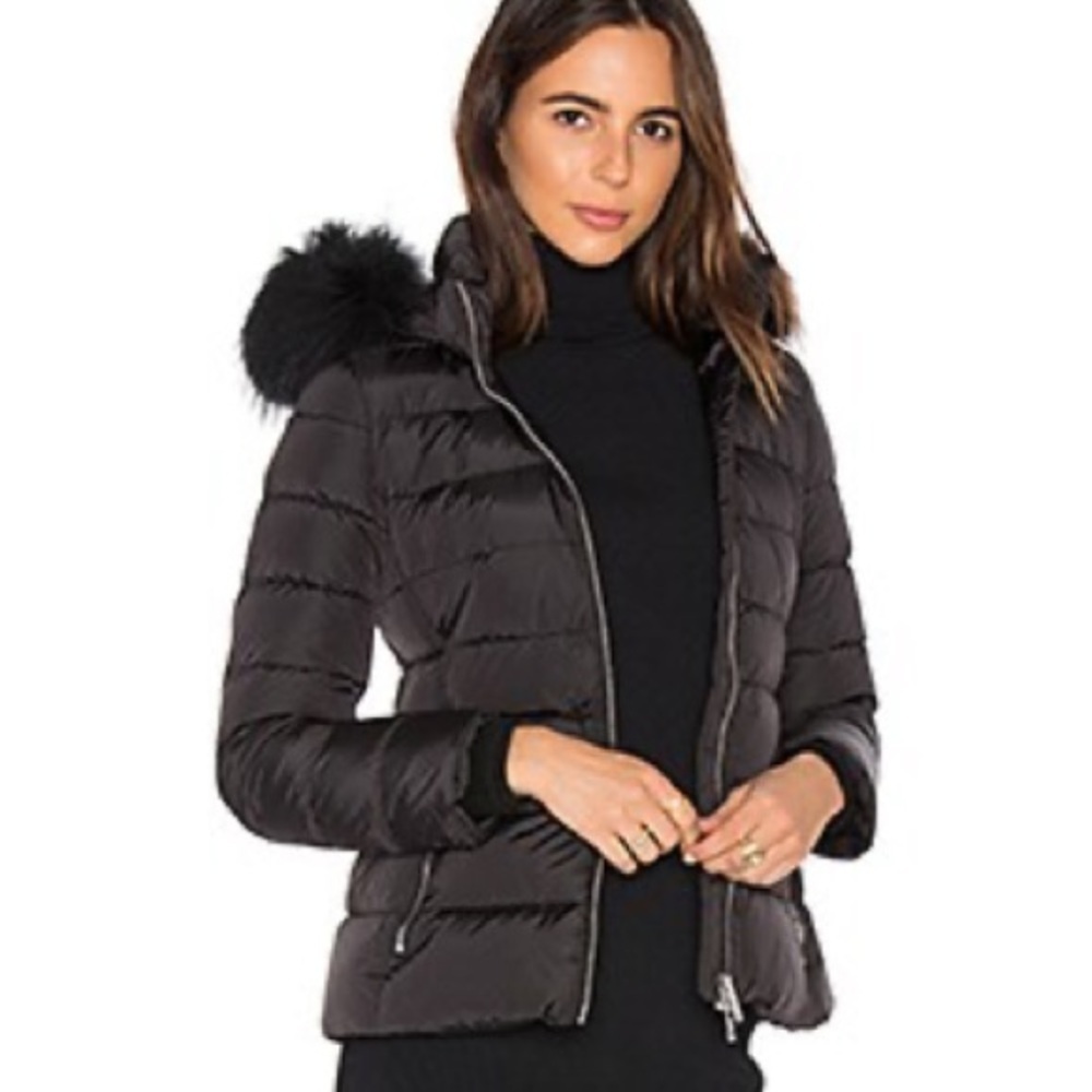 Add long duck down puffer jacket with raccoon hood size 14